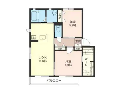 カトレアコートB棟(2LDK/1階)の間取り写真