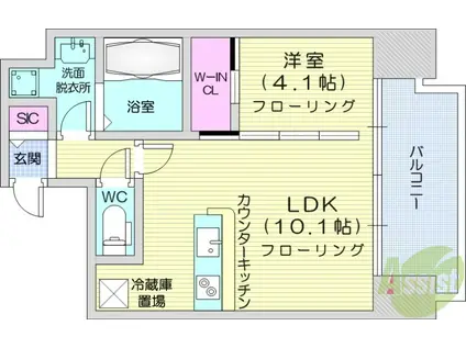 デュオフラッツ仙台木町通リネア(1LDK/2階)の間取り写真