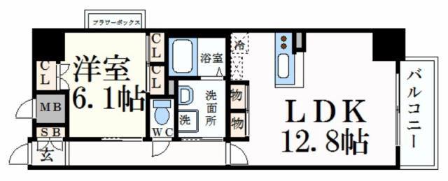 キャッスルコート博労町(1LDK/8階)の間取り写真