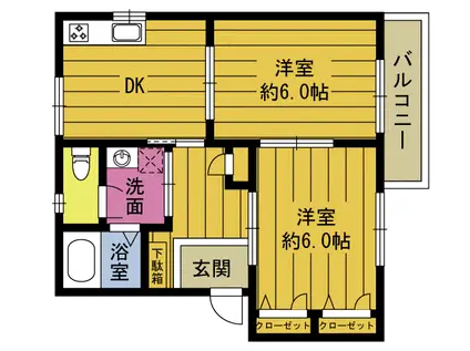 ウエストリバ-(2DK/2階)の間取り写真