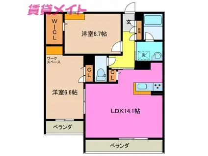 シャーメゾンステージ富田B(2LDK/3階)の間取り写真