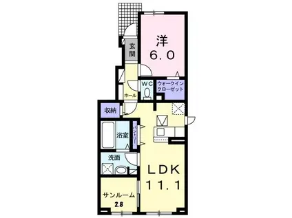 ボージョーヒルズ III(1LDK/1階)の間取り写真