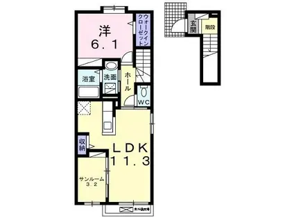 アウラ茂原 梅(1LDK/2階)の間取り写真