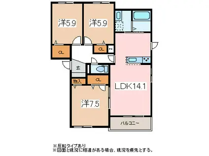MAST TOWN GRANDE B棟(3LDK/2階)の間取り写真