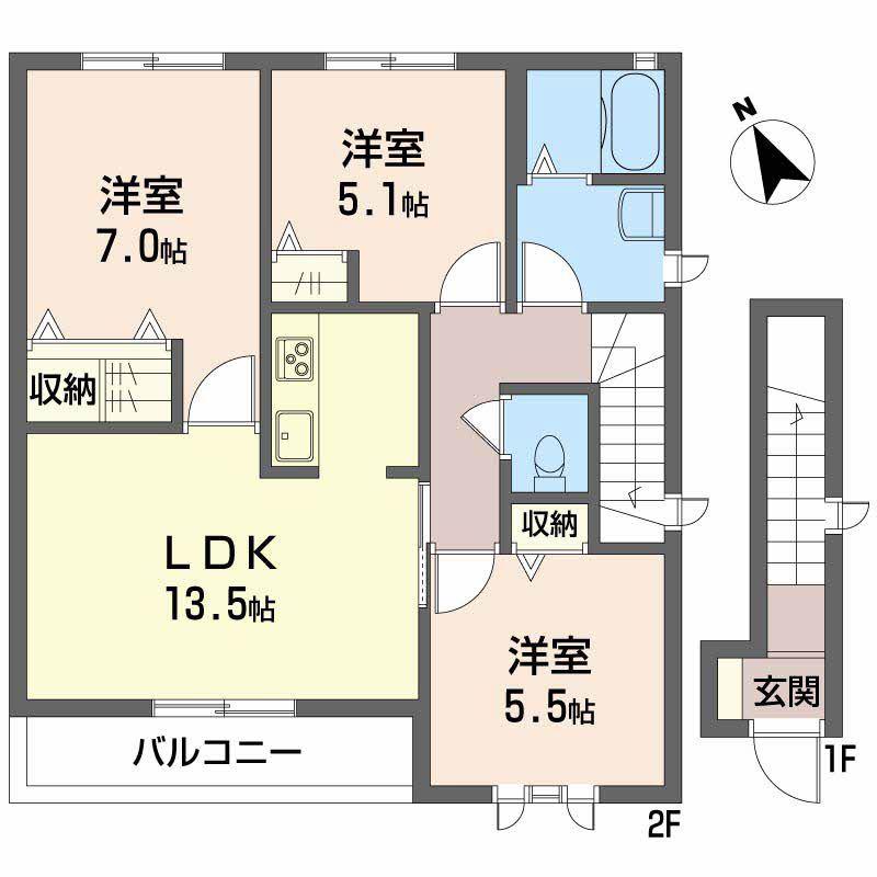 クレシェンドK(3LDK/2階)の間取り写真