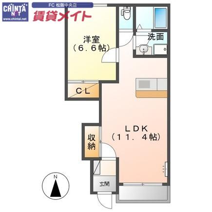 エクシードI(1LDK/1階)の間取り写真