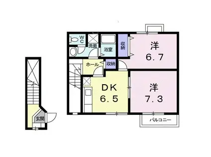 セトルカンフォタブルB(2DK/2階)の間取り写真