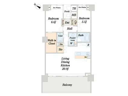 ネクサス薬院(2SLDK/15階)の間取り写真