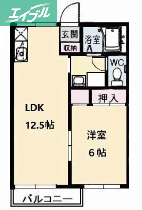 チューリップハイツA棟(1LDK/2階)の間取り写真