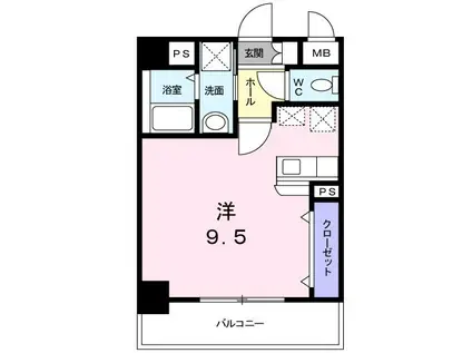 ディアコート小曽根(ワンルーム/2階)の間取り写真