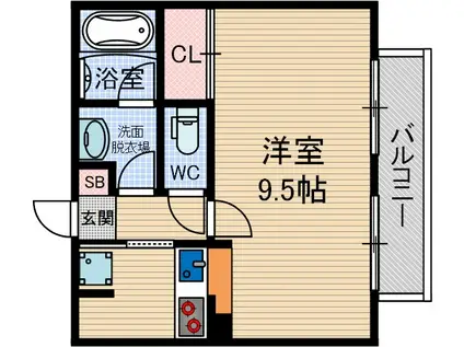 ハイウエイブ高槻(1K/1階)の間取り写真