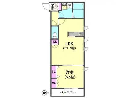 NEWRISE 大森本町(1LDK/3階)の間取り写真