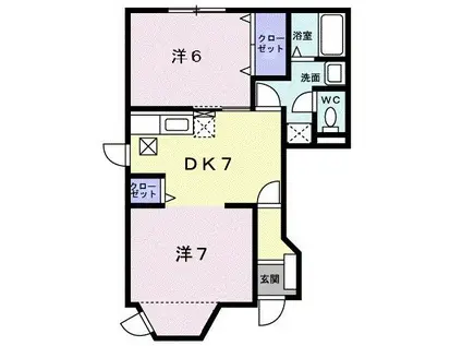 ブリッジ弐番館(2DK/1階)の間取り写真