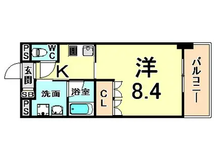 ベルファース尼崎(1K/4階)の間取り写真