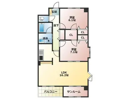 チュチュハウス城下(2LDK/4階)の間取り写真