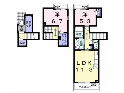 ユニベールB(2LDK/2階)の間取り写真