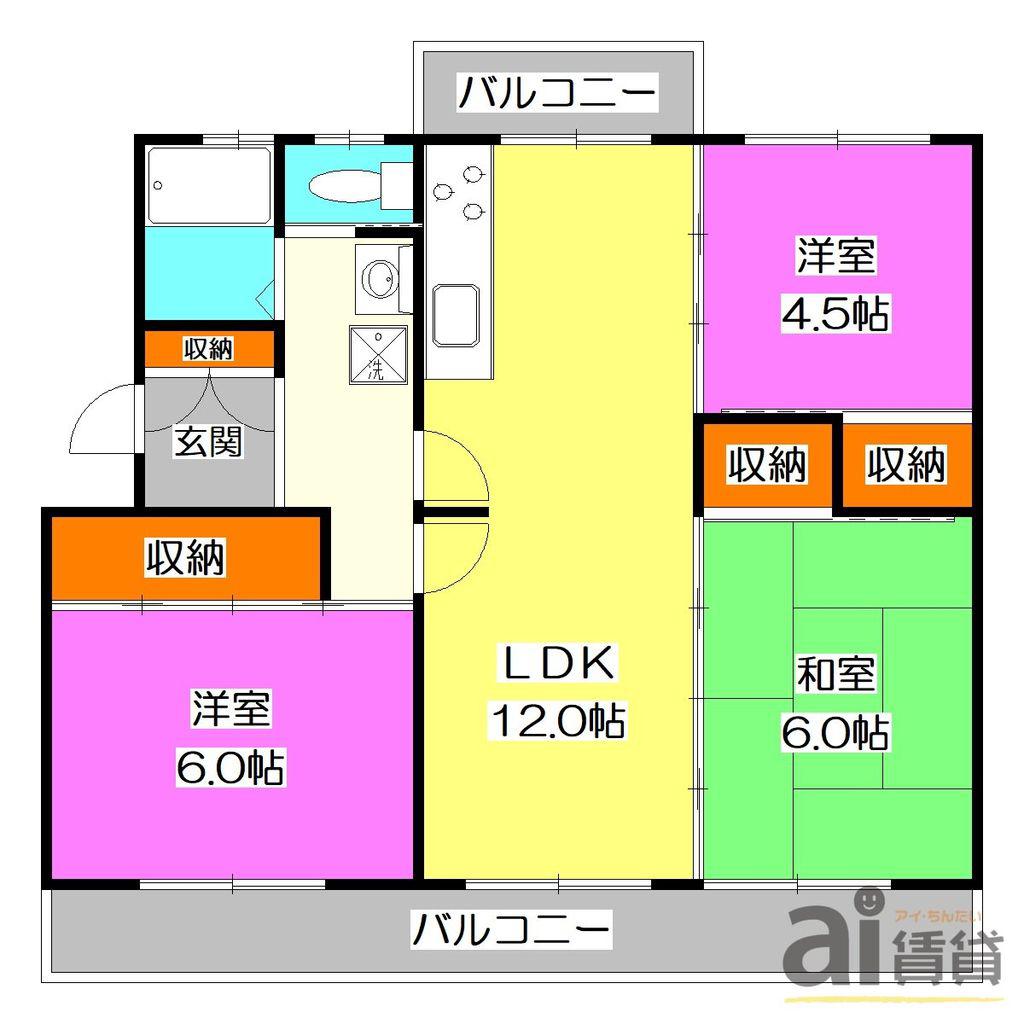 狭山台団地 5-15号棟(3LDK/3階)の間取り写真