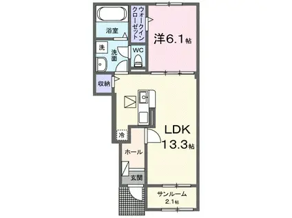 ソーレ I(1LDK/1階)の間取り写真