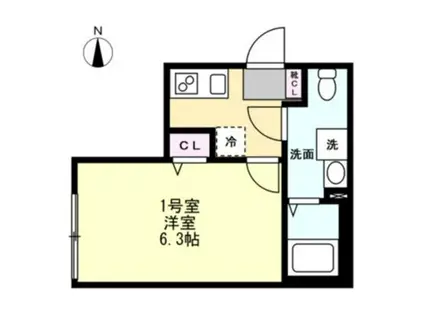 ベイルーム東本厚木(1K/3階)の間取り写真