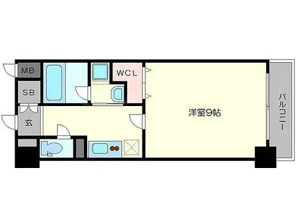 COCORO-ウエスト(1K/9階)の間取り写真
