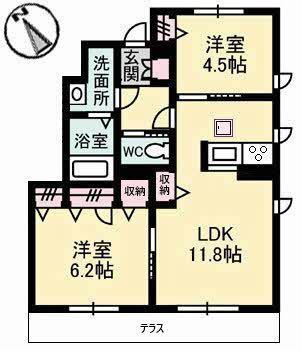ラフィネ A棟(2LDK/1階)の間取り写真