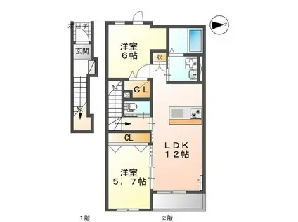 METEOR(2LDK/2階)の間取り写真