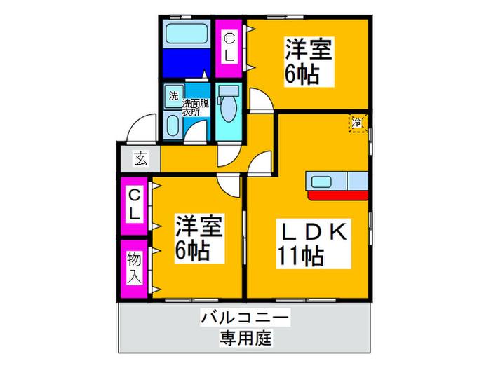 グリーンコート初芝A(2LDK/1階)の間取り写真
