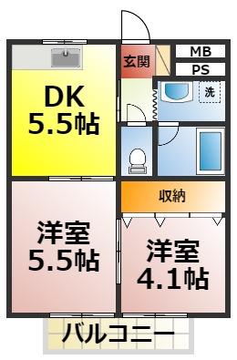 コートエンジェル(2DK/1階)の間取り写真