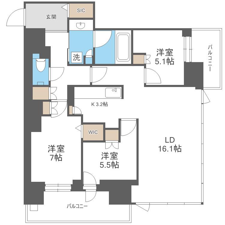 ONE札幌ステーションタワー(3LDK/14階)の間取り写真