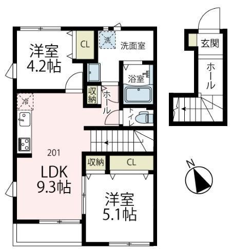 プランドール綱島東(2DK/2階)の間取り写真
