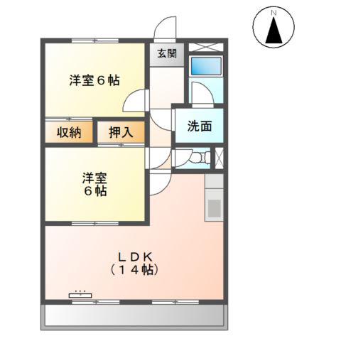 エスポワール西原(2LDK/3階)の間取り写真