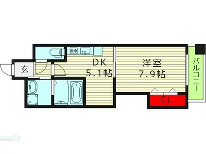 オーク・イマザト・ステーション(1DK/5階)の間取り写真