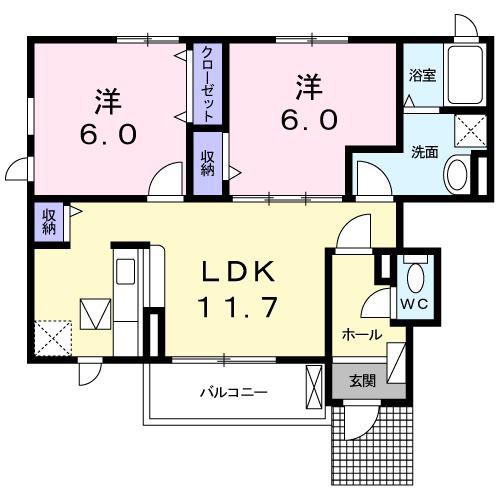ラ・フランセ5(2LDK/1階)の間取り写真