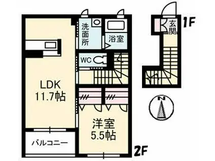 シャーメゾン ウイングスター(1LDK/2階)の間取り写真