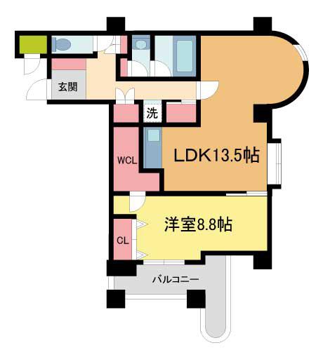 チェリービュウ芦屋川(1LDK/2階)の間取り写真