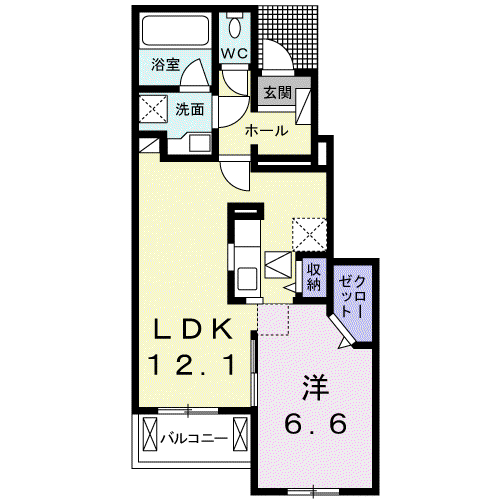 メロディハイム横入川S(1LDK/1階)の間取り写真