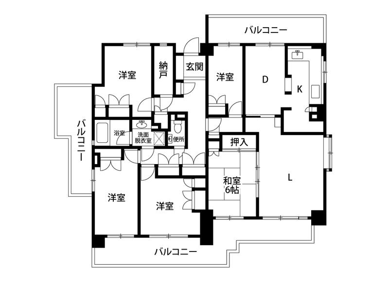 フラット三ツ沢公園(4LDK/6階)の間取り写真