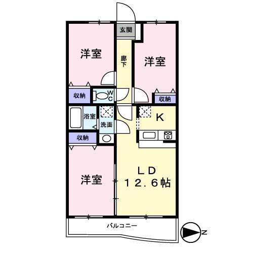 シャルム・サン ヒルズ(3LDK/3階)の間取り写真