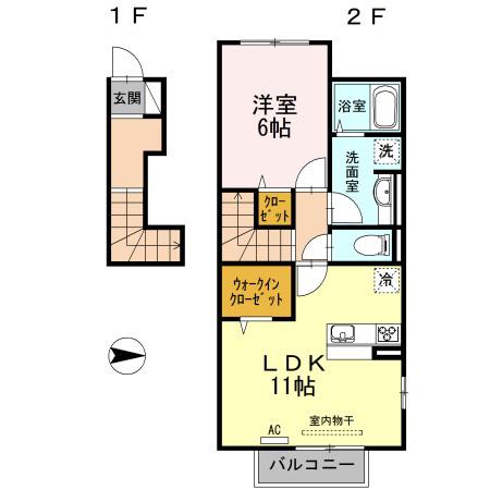 アリエッタ A棟(1LDK/2階)の間取り写真