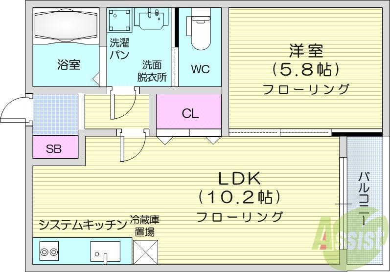 グランデュール3仙台東郡山(1LDK/1階)の間取り写真