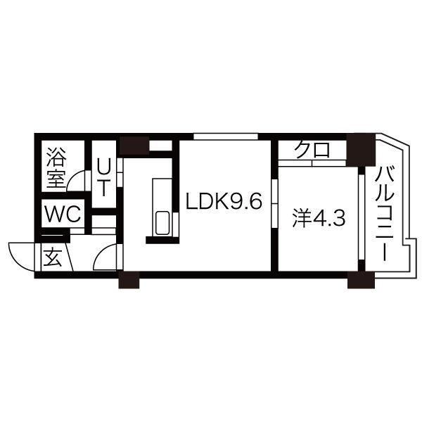 スカイパレスN18(1LDK/9階)の間取り写真
