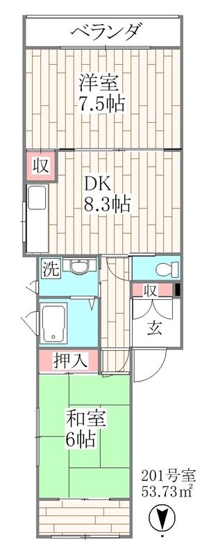 レヴ・クレール(2DK/3階)の間取り写真