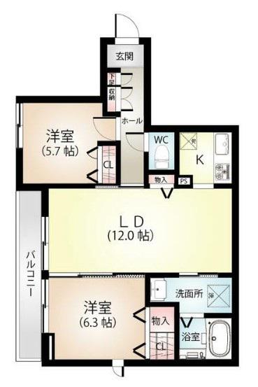 アリスティオ八潮(2LDK/3階)の間取り写真
