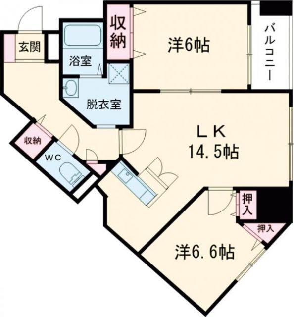 グランドール若草(2LDK/5階)の間取り写真