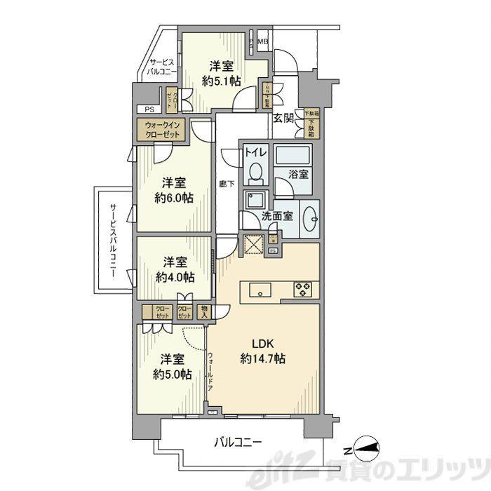 BRILLIA 大島 GREEN AVE(4LDK/5階)の間取り写真