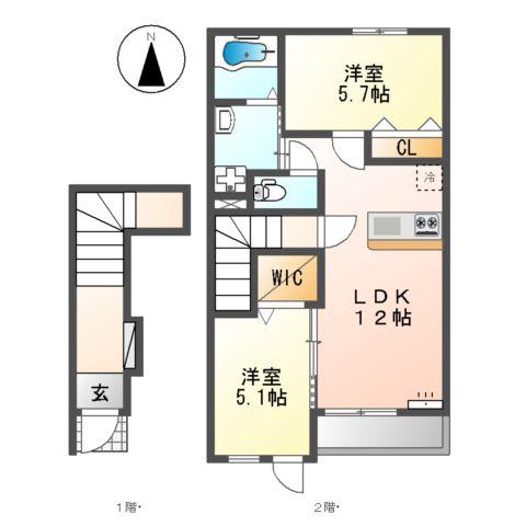 堺市美原区南余部(2LDK/2階)の間取り写真