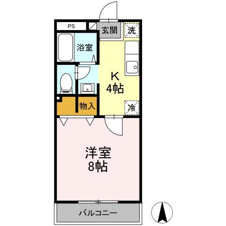 ライフ西市(1K/3階)の間取り写真