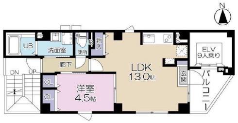 LAND DEN舟町(1LDK/8階)の間取り写真