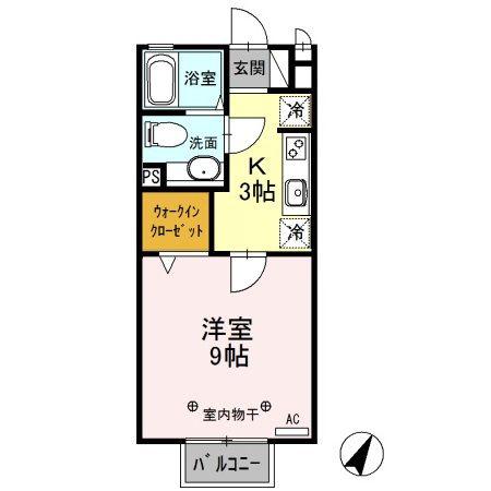 メルベーユB(1K/2階)の間取り写真