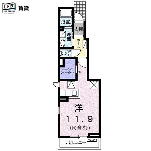 グランジュテ 四番館(ワンルーム/1階)の間取り写真
